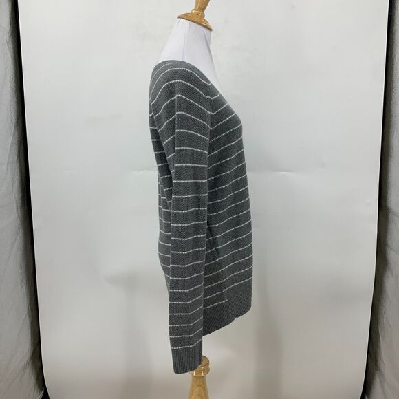 Gap Brooklyn Sweater Womens S Small Grey Merino Wool Striped Ribbed V Neck Knit - Picture 5 of 14